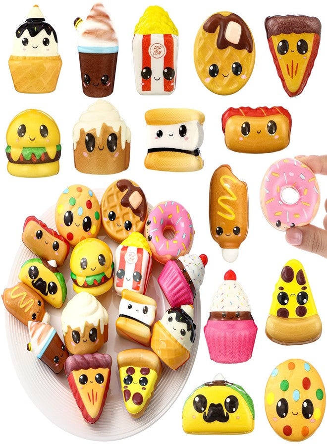 Soulchen 30 Pcs Mini Fast Food Toys Slow Rising Small Food Foam Stress Squeeze Toys Bulk Hamburger Popcorn Taco Ice Cream Pizza Cute Relief Squeeze for Birthday Valentines Day Party Favors Class Prize - Image 1